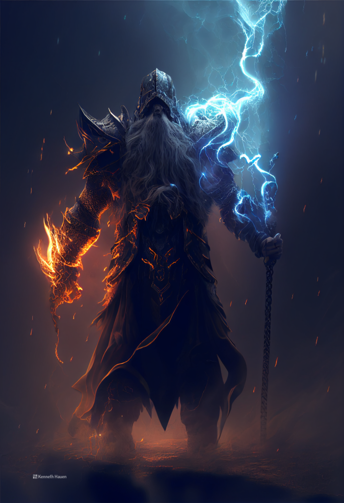 Digital Art - Magic warrior of old, epic fire and lightning magic - Episode 7